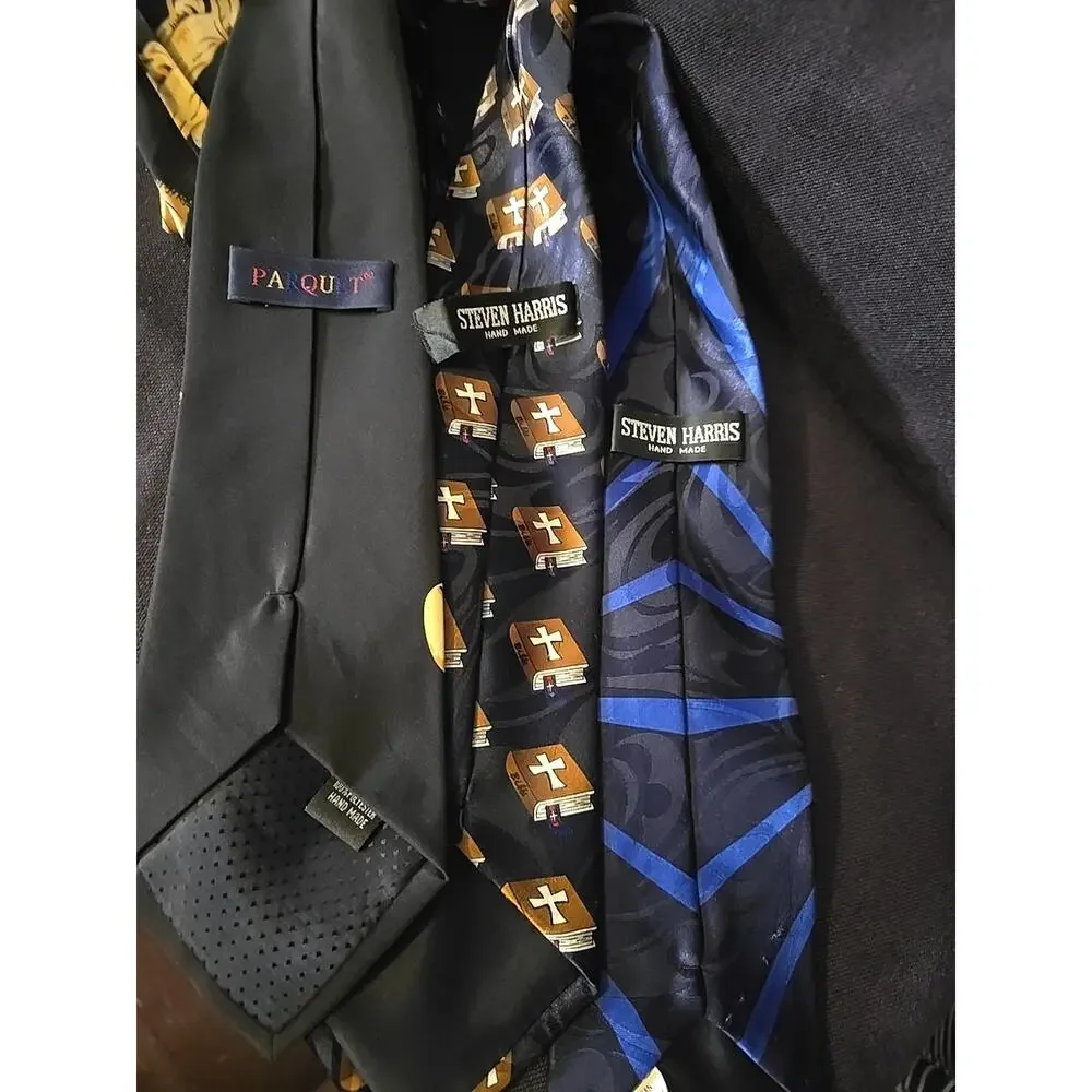 Lot Of 3 Men's Neckties Religious Ties Praying Hands Cross Bible Preacher Pastor